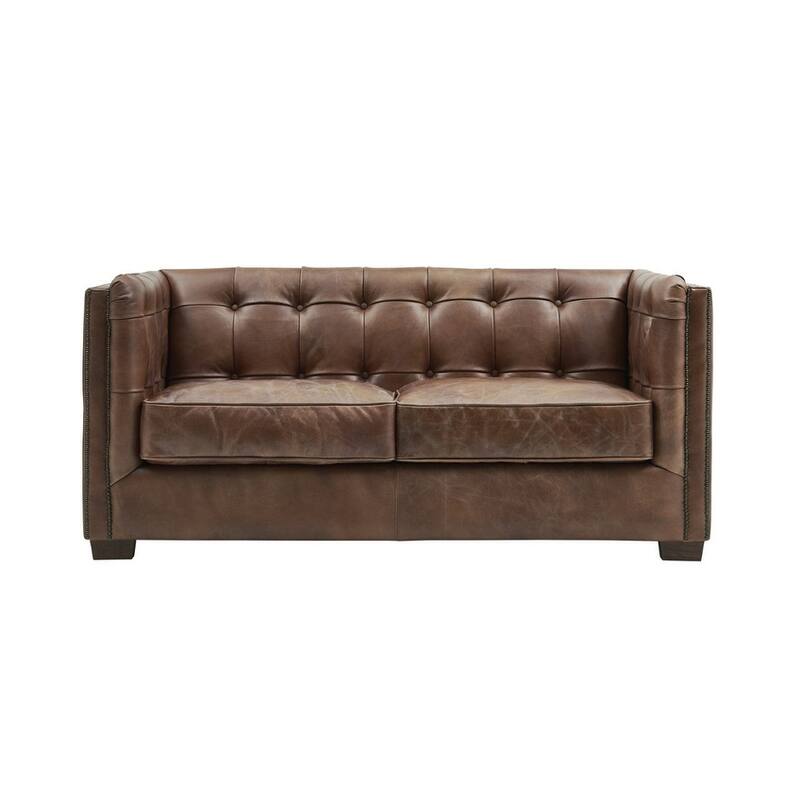 Tuxedo Leather Love Seat - Bark Brown - Bark Brown