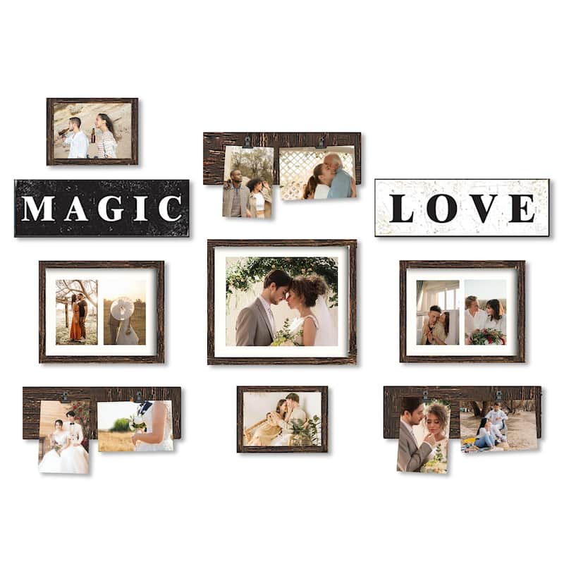 HELLO LAURA Elegant Dark Brown Wall Collage Display with 5 Photo Frames