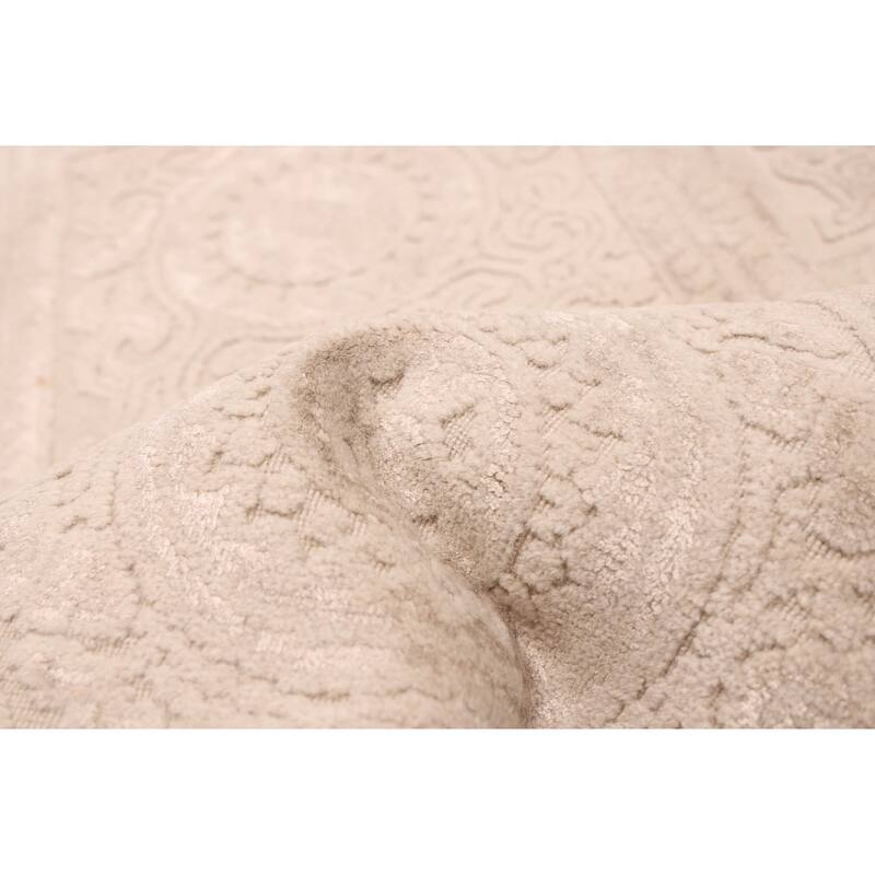 ECARPETGALLERY Hand Loomed Elysian Light Khaki Viscose, Wool Rug - 7'10 x 9'10