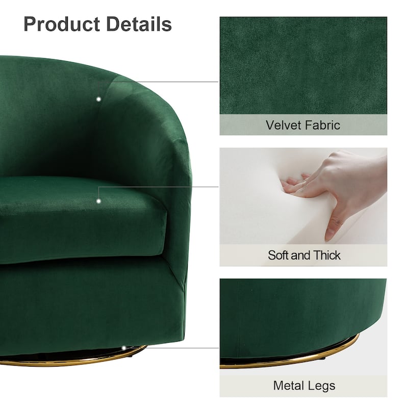 Eleuterio Modern Velvet Curved Swivel Accent Barrel Chair with Metal Base by HULALA HOME