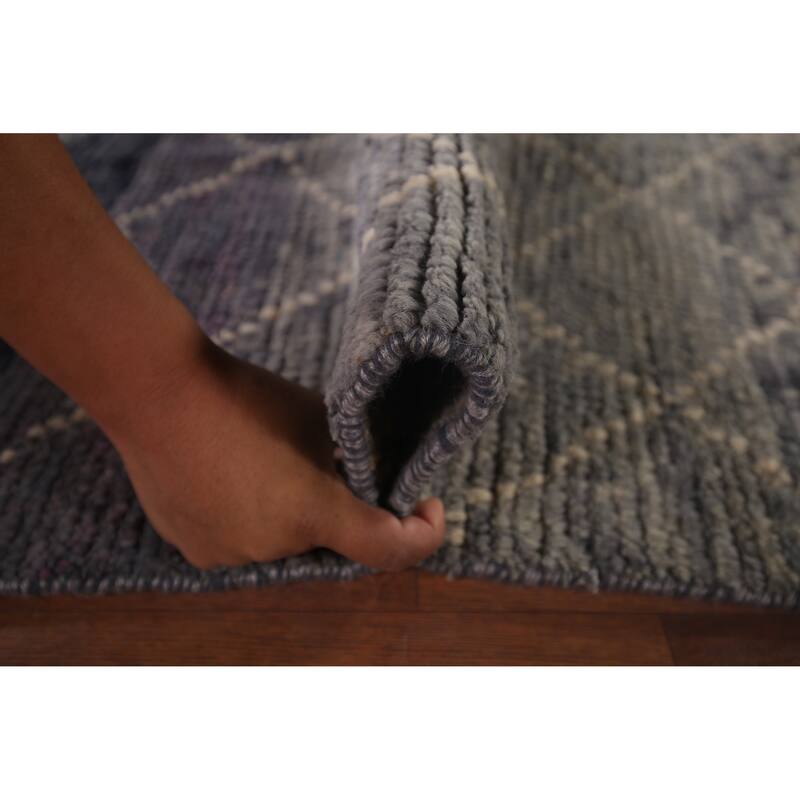 Grays & Blues Trellis Moroccan Oriental Rug Hand-Knotted Wool Carpet - 5'11"x 9'8"