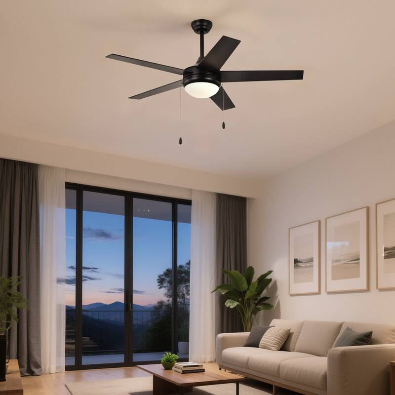 Matte Black/Brushed Nickel 52 in. Integrated LED Indoor 5-Blade Ceiling Fan with Pull Chain