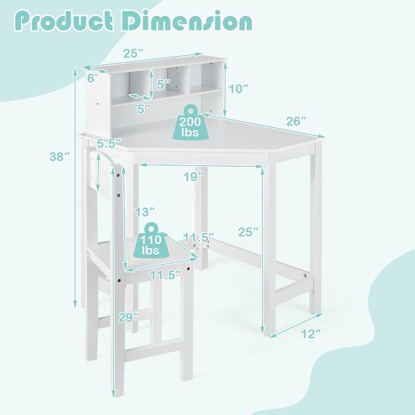 Kids Corner Desk & Chair Set Wooden Study Writing Workstation