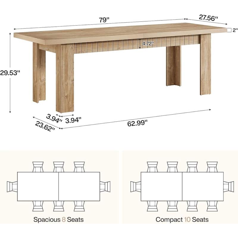 79" Rectangular Kitchen Dining Table for 6-8 People, Wooden Farmhouse Extra Long Dinner Table