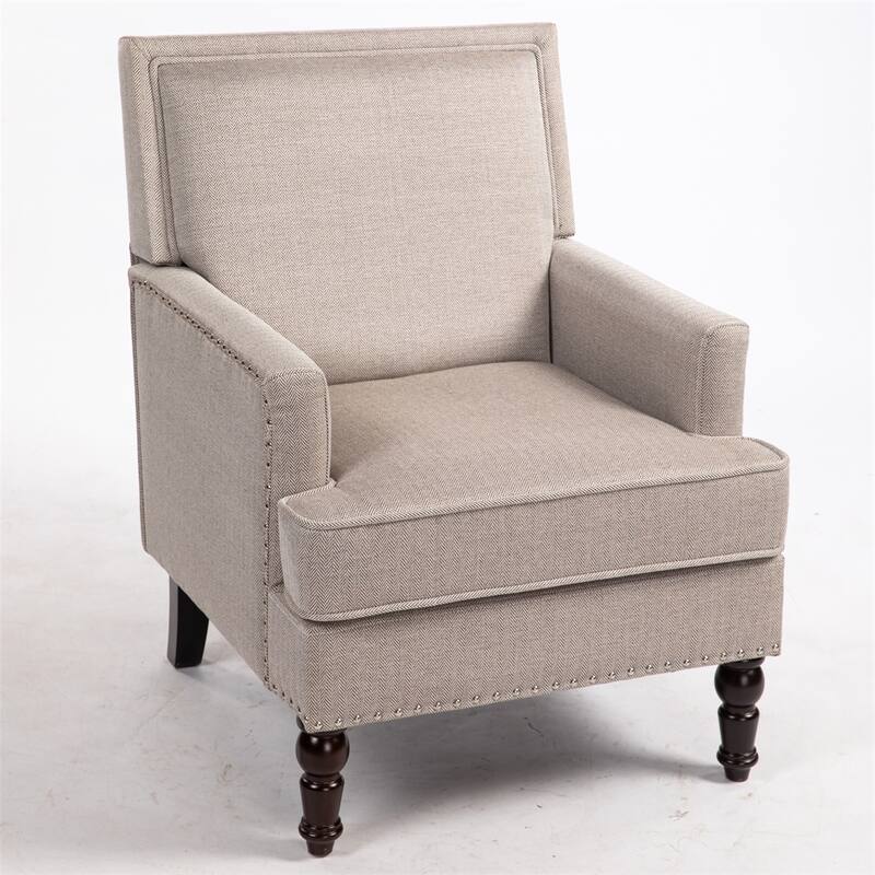 Linen Upholstered Accent Chair with Nailhead Trim and Wood Frame