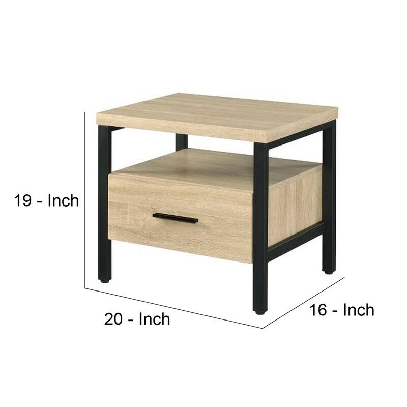 Accent Table with Metal Leg and 1 Tier Shelf,Brown and Black