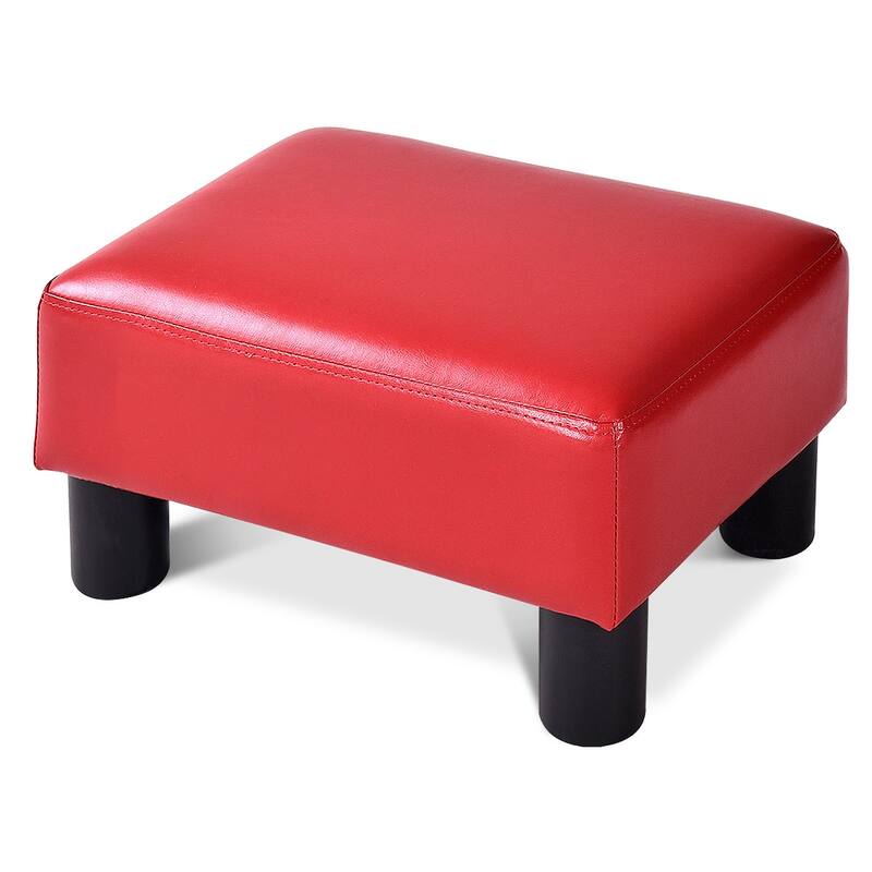 Gymax PU Leather Ottoman Rectangular Footrest Small Stool - See Details - Red