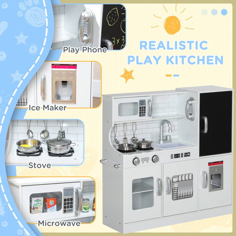 Kids Pretend Play Toy Kitchen with Play Phone, Chalkboard,Towel Rack