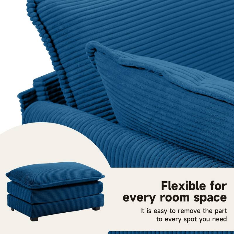 3-Seat Corduroy Modular Sofa with an Independent Removable Ottoman for Living Room or Business