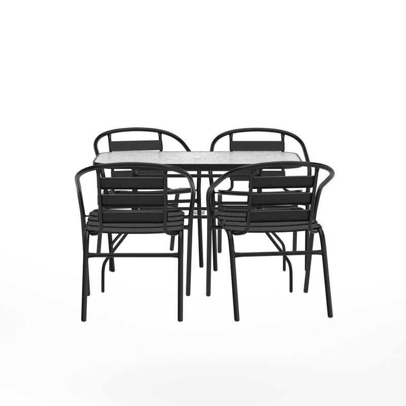 Commercial Patio Dining Set with Tempered Glass Top Table and 4 Chairs