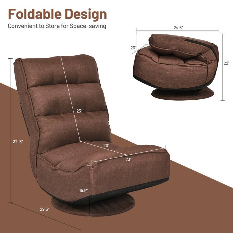 360-Degree Swivel Floor Chair with Foldable Design and Adjustable Backrest