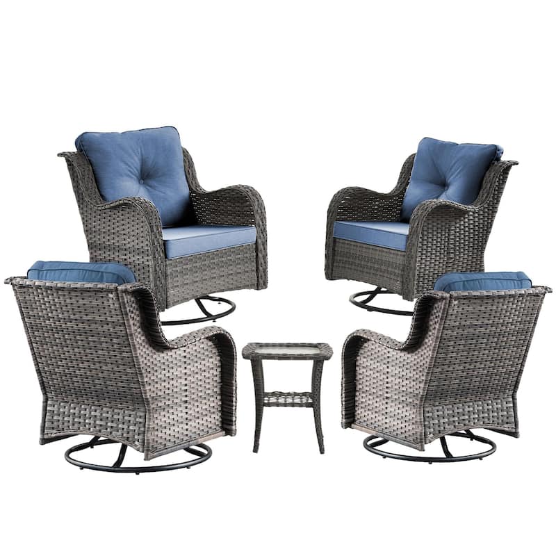 Gray Wicker Rattan Outdoor Patio Furniture Set Swivel Chair with Cushion