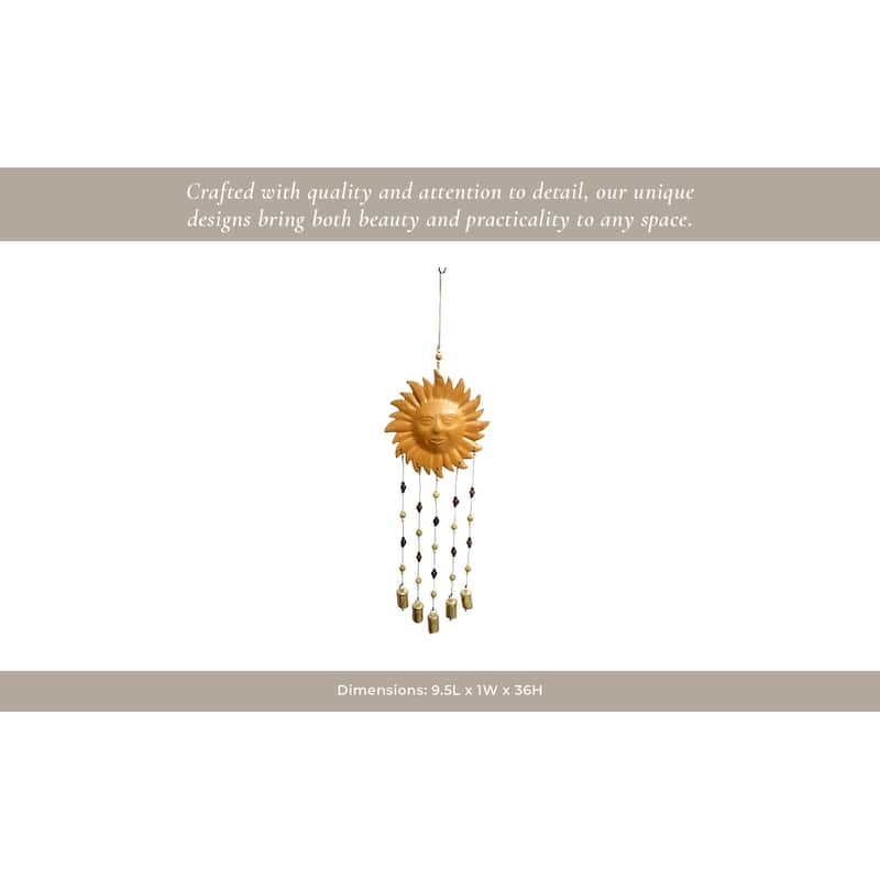 Terracotta Metal Sun Face Wind Chime with Beads and Bells - 36" Brown - 9.5" x 1" x 36"
