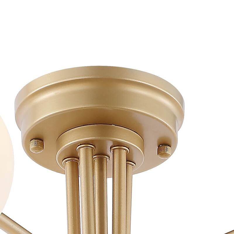 24" 6-Light Globe Modern Industrial Iron Bistro LED Semi Flush Mount, By JONATHAN Y