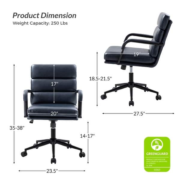 dimension image slide 3 of 6, HULALA HOME Joseph Modern Task Faux Leather Chair with Tilt Lock and Center Tilt