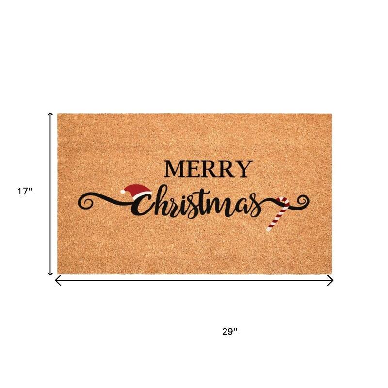 HomeRoots 17" X 29" Brown And Black Christmas Merry Christmas Outdoor Coir Door Mat - 17.00' X '29.00