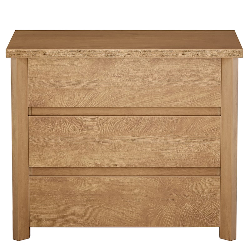 32" Farmhouse Nightstand with 3 Drawers, Large Rustic Brown