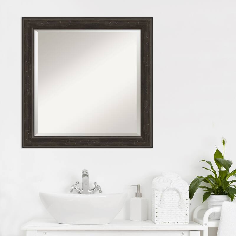 Beveled Bathroom Wall Mirror - Shipwreck Greywash Narrow Frame