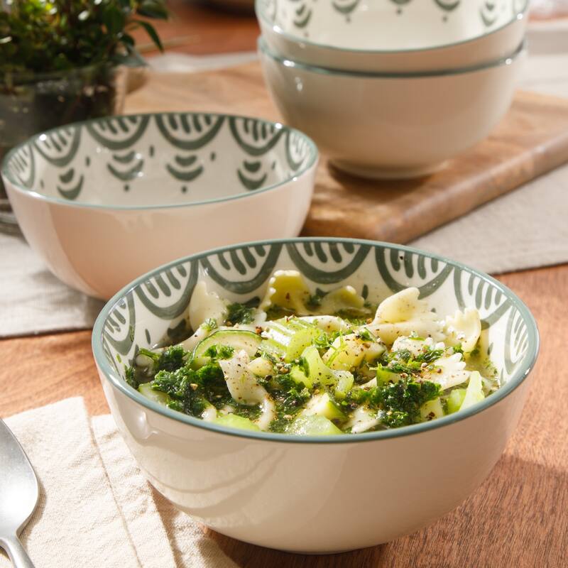 Bloomhouse - 2-Time Oprah's Favorite Things - Valencia Flor 4 Piece 6" Cereal Bowl Set, Stoneware Floral Decal Design