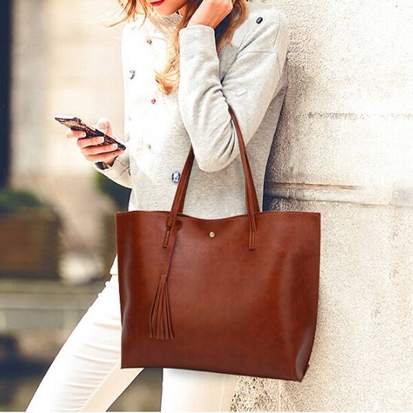 Shop Woman Casual Bags Women Leather Tassel Handbag Shoulder Bag