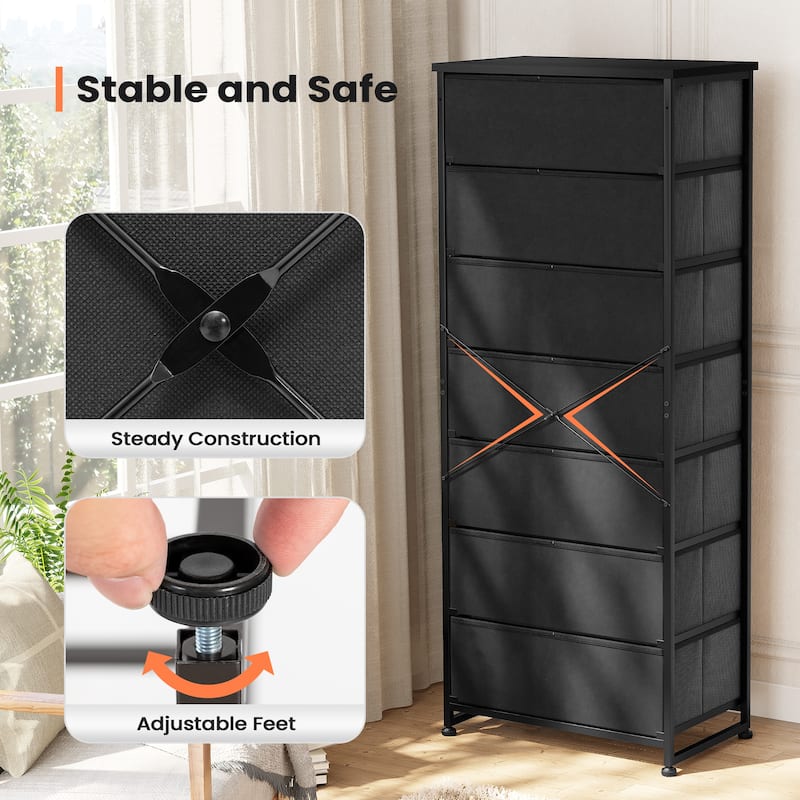 7 Drawers Chest Furniture Storage Tower Organizer Unit for Bedroom