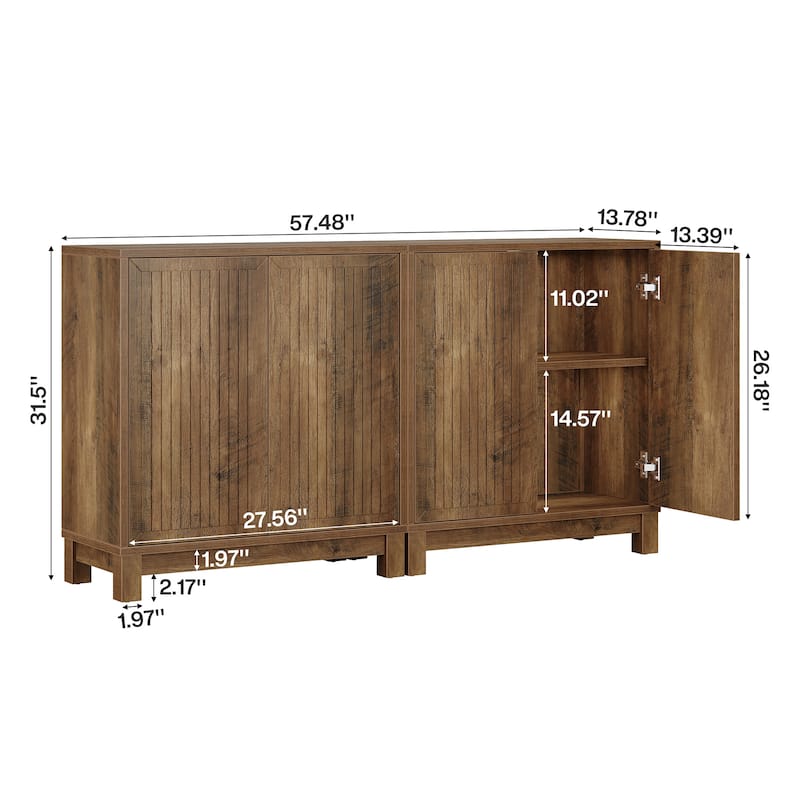 Wood Sideboard Buffet Cabinet, Adjustable Shelves, Living Room Dining Room Hallway Coffee Bar Media TV Console Storage Cabinet