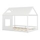 preview thumbnail 3 of 7, White Modern Pine Wood House Bed with Roof and Window, Sturdy Construction