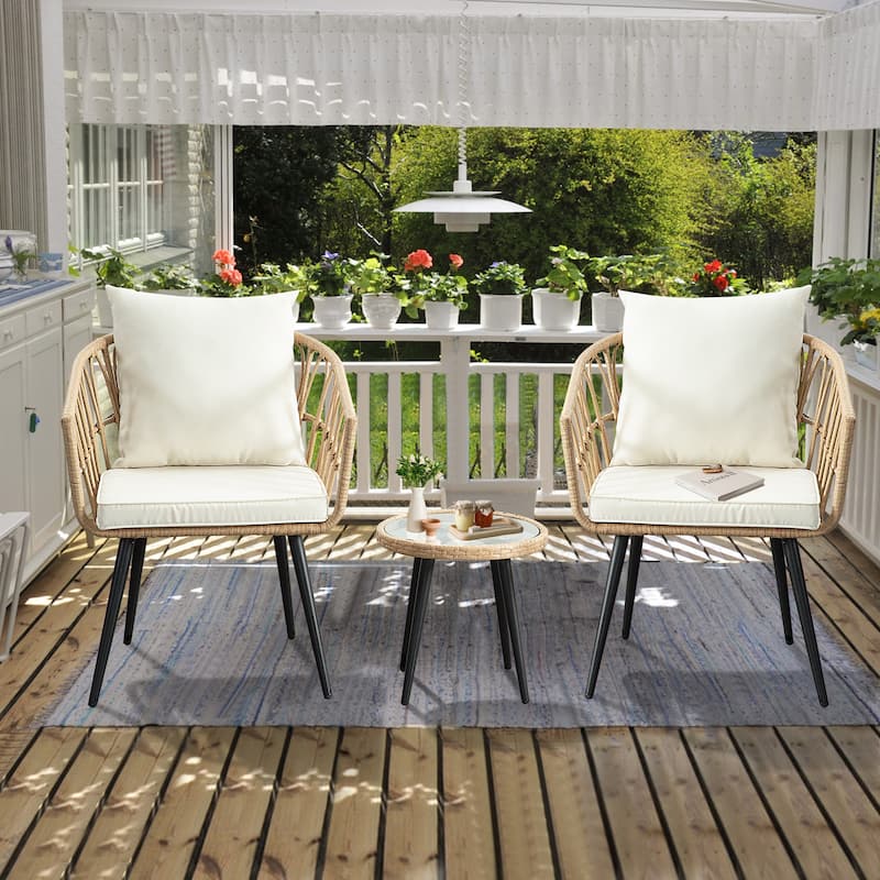 3PCS Rattan Wicker Patio Conversation Set