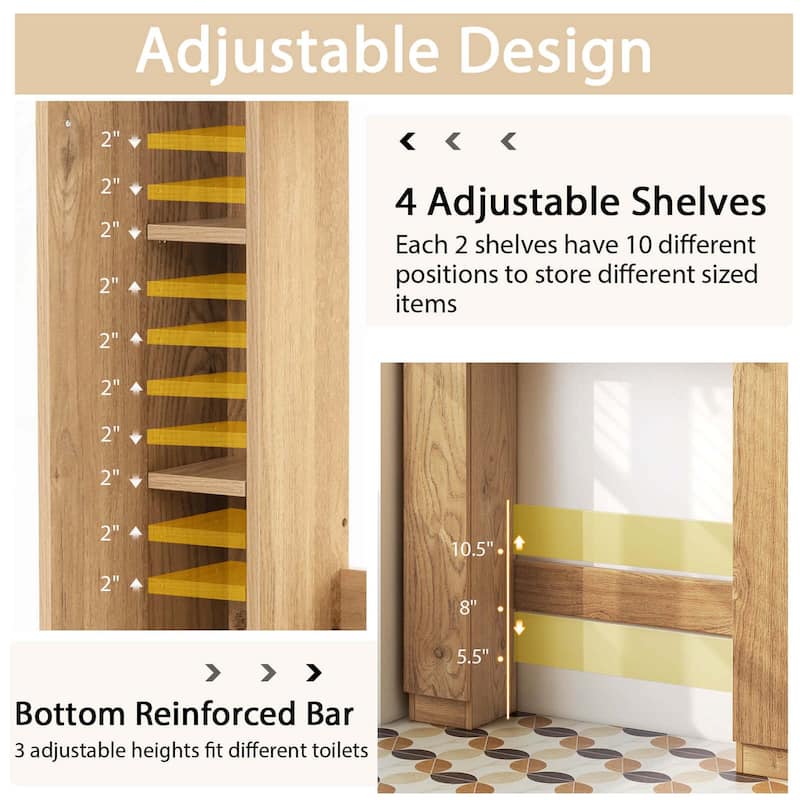 Over The Toilet Storage Cabinet Double Door Bathroom Storage Organizer