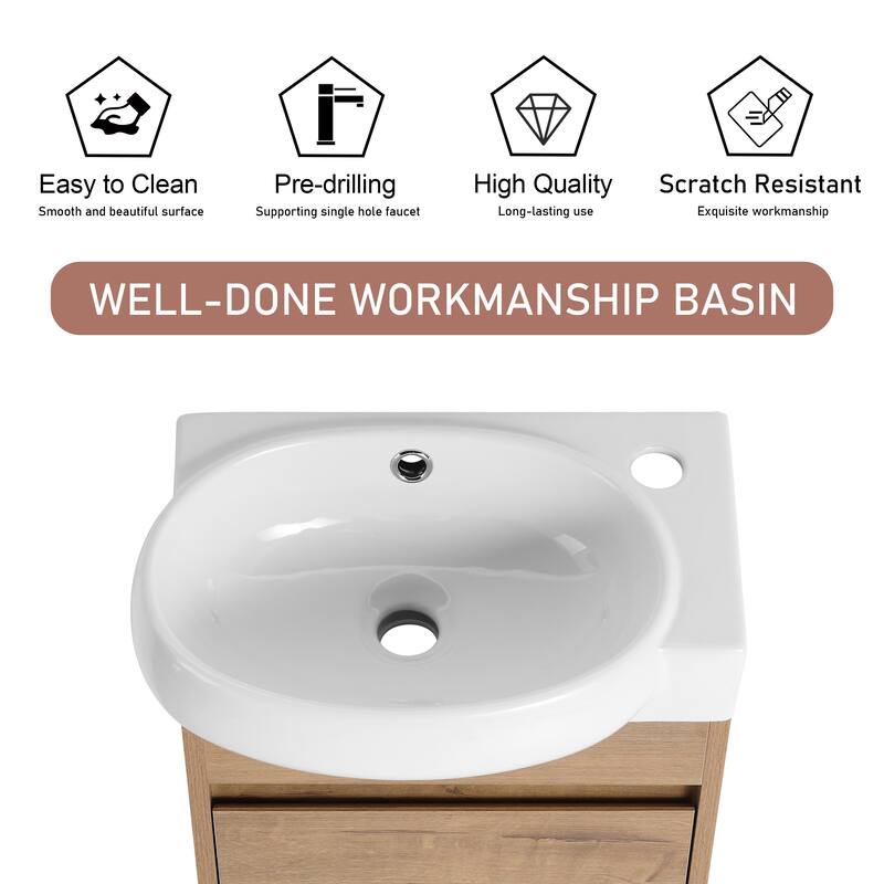BNK 16''/23'' Bathroom Vanity with Sink, Freestanding/Floating Bathroom Vanity with Soft Close Doors & Shelf ﻿