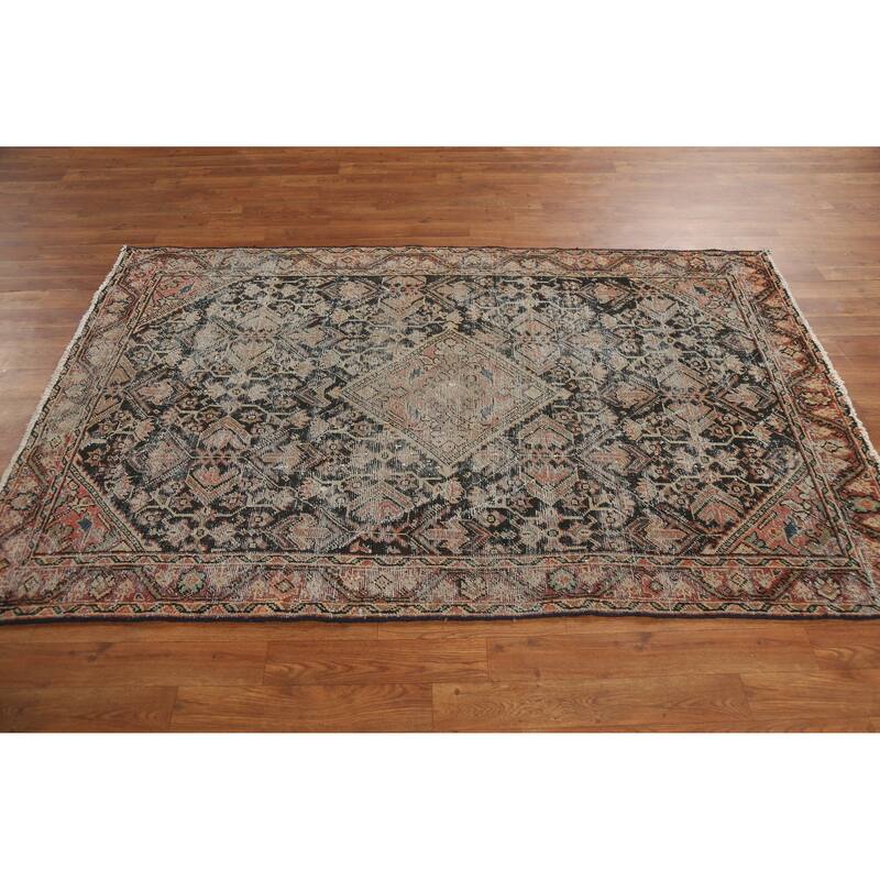 Hand Knotted Oriental 100% Wool Carpet Traditional Geometric Black Mahal Area Rug - 6' 6'' X 4' 1''