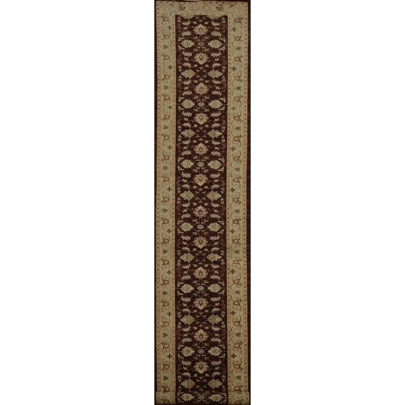 Hand Knotted Oriental 100% Wool Carpet Traditional Floral Brown Peshawar Runner Rug - 18' 0'' X 2' 10''