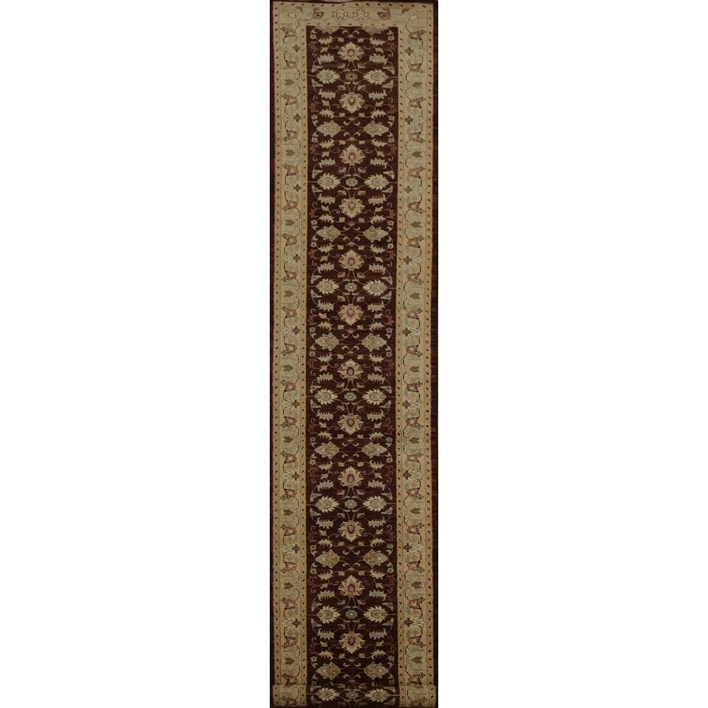 Hand Knotted Oriental 100% Wool Carpet Traditional Floral Brown Peshawar Runner Rug - 18' 0'' X 2' 10''