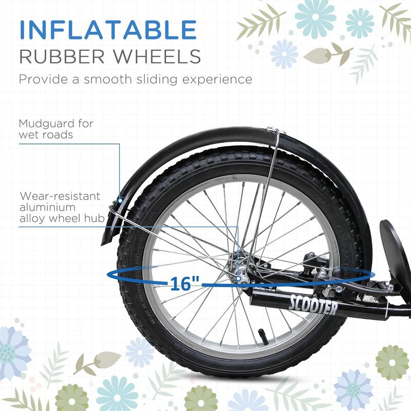 Youth Scooter Adjustable Handlebars 16" Inflatable Rubber Tires