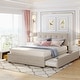 preview thumbnail 2 of 25, Queen Size Linen Upholstered Platform Bed w/ Trundle Wooden Bed Frame