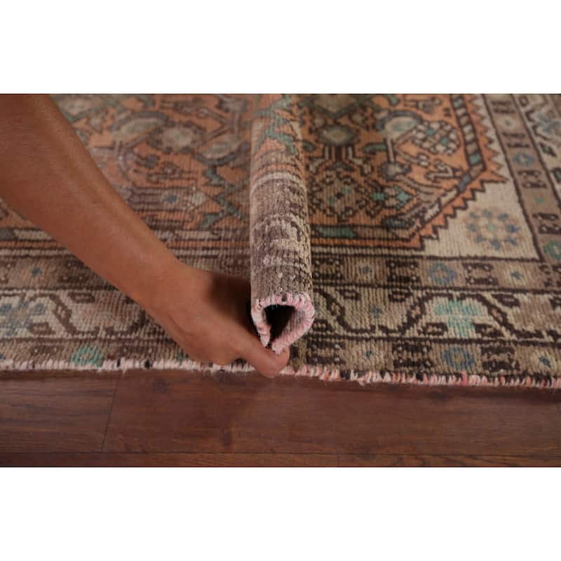 Distressed Hamedan Vintage Persian Runner Rug Hand-Knotted Wool Carpet - 3'5" x 9'4"