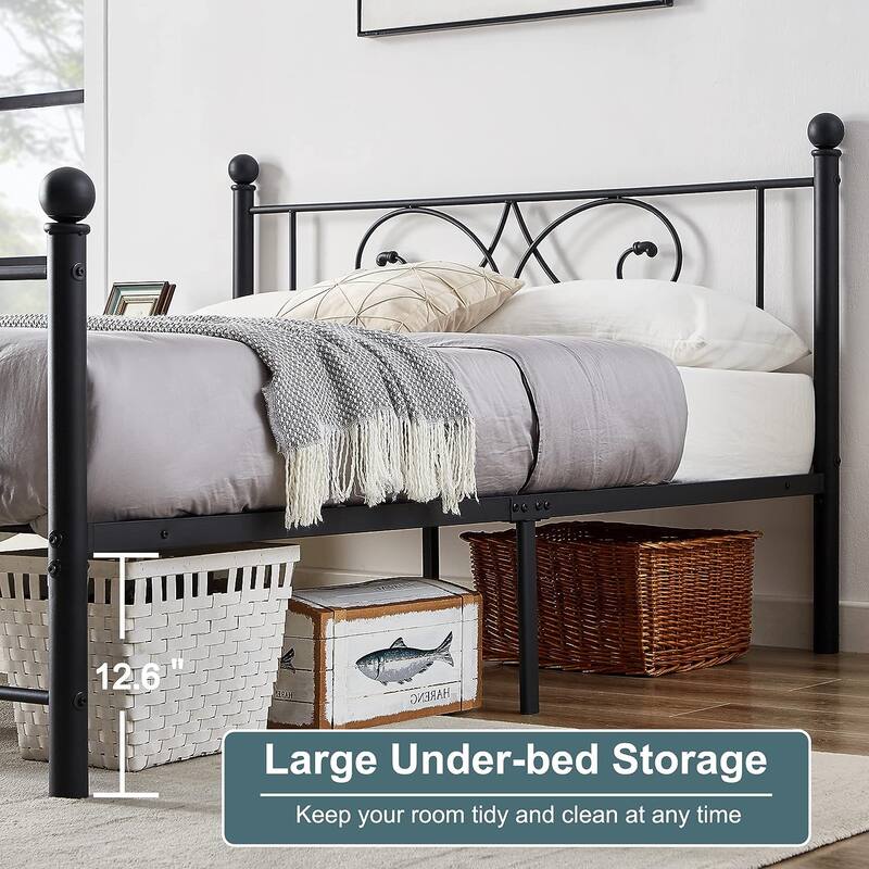 VECELO Metal Black Bed Frame With Headboard, 12" Under-Bed Space