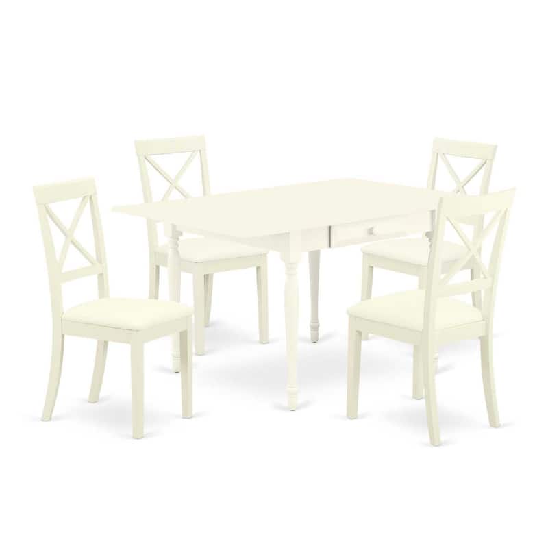 HomeStock 5-Pc Linen White Finish Solid Wood Top - Dining Room Set with Dropleaf - Seats 4