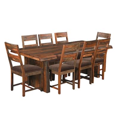 Avenue 9-piece Upholstered Live Edge Solid Wood Dining Set