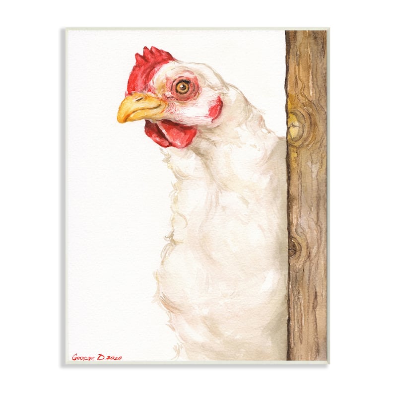 Stupell Chicken Behind Fence Farm Animal Portrait Wood Wall Art - Red ...