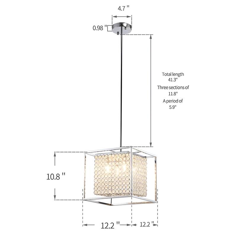4 - Light Luxury Square Metal Pendant with Crystal Accents Cube Lighting - chrome