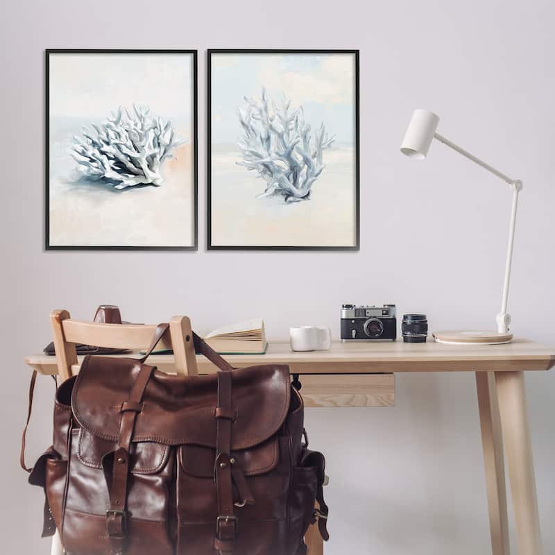 Stupell Faded White Coral Branches Framed Giclee Art Design By Ramona Murdock (Set of 2)