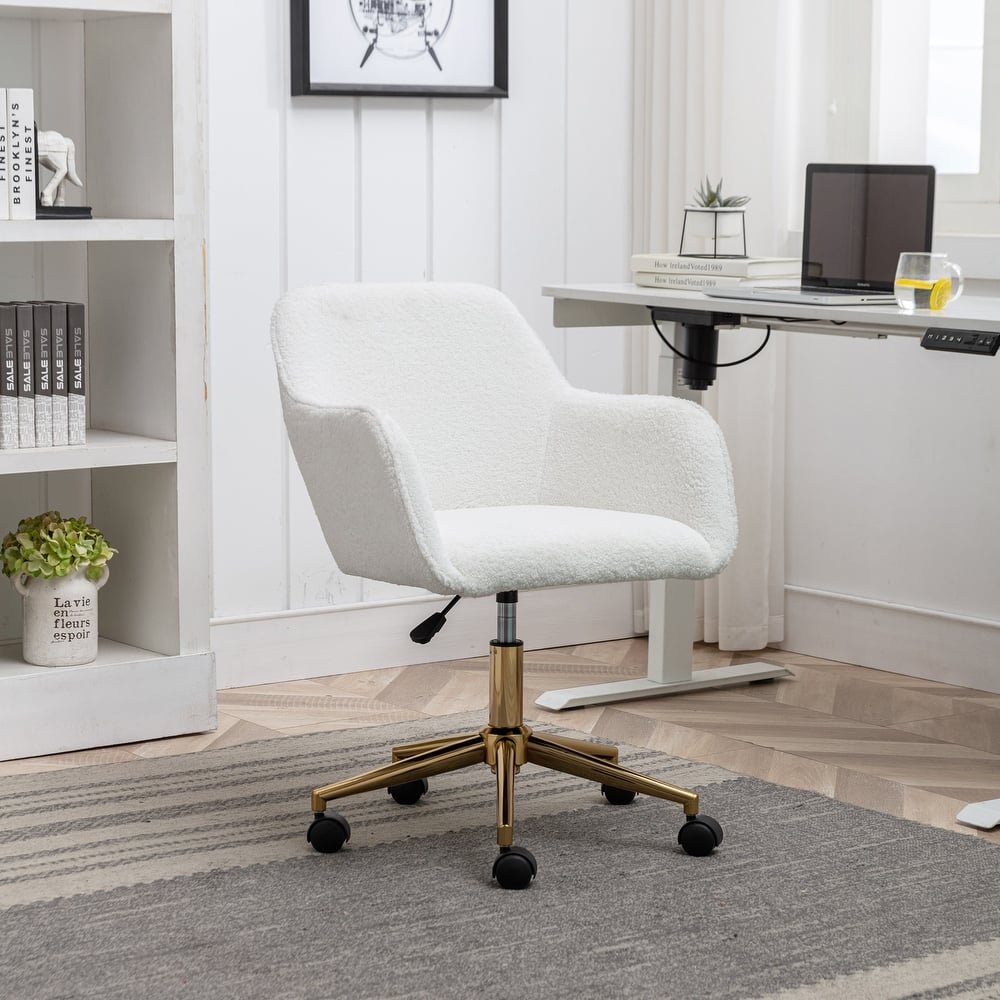 Teddy Fabric Home Office Chair with Metal Legs, Swivel Task Chair with Wheels, Upholstered Armchair with Adjustable Height
