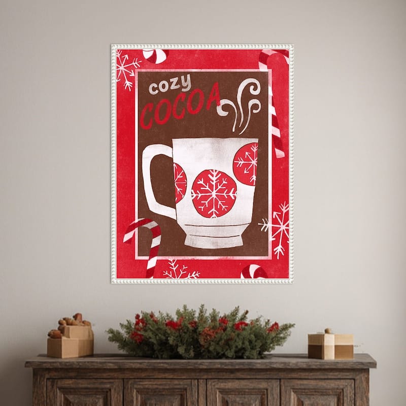 Cozy Cocoa Christmas I by June Erica Vess (23 x 30 in.), Framed Canvas Wall Art Print - Sylvie Beaded White
