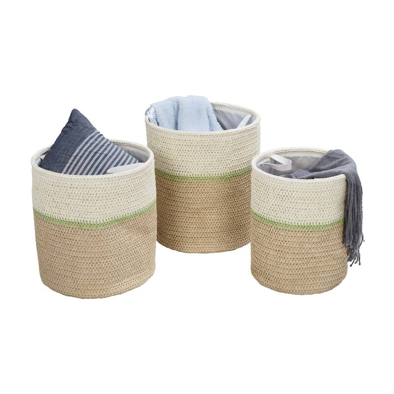 Honey-Can-Do Green/White Set of 3 Nesting Paper Straw Baskets