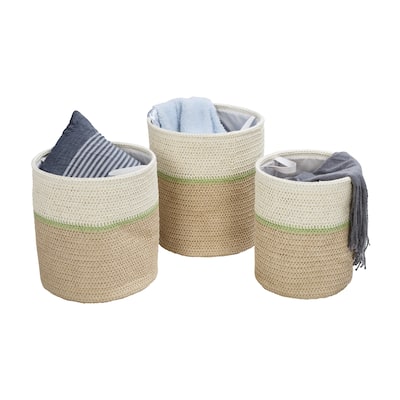 Honey-Can-Do Green/White Set of 3 Nesting Paper Straw Baskets
