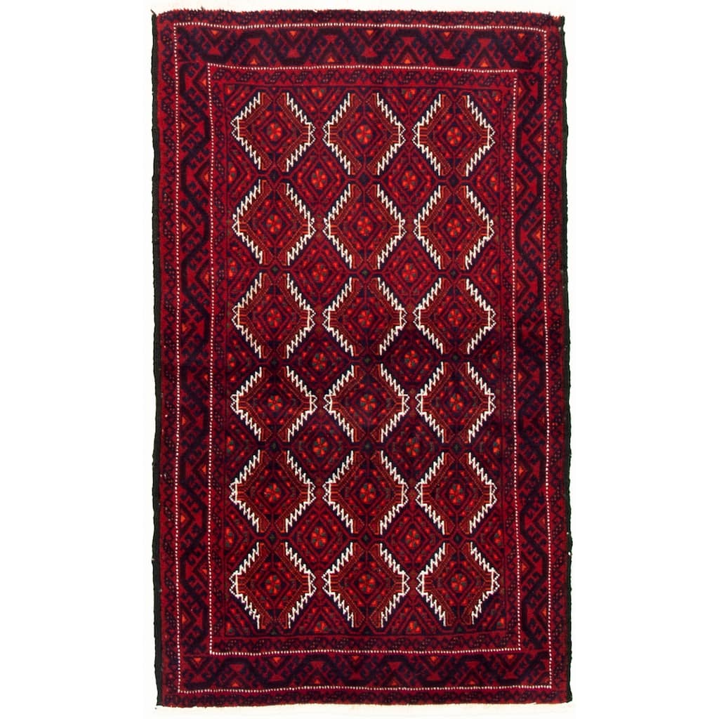 Hand-knotted Rizbaft Red Wool Rug - 3'4 x 5'7/3'4" x 5'7"