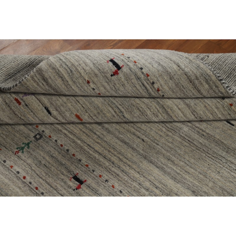 Hand Knotted Oriental 100% Wool Carpet Tribal Animal Pictorial Greys & Charcoal Gabbeh Area Rug - 7' 9'' X 5' 1''