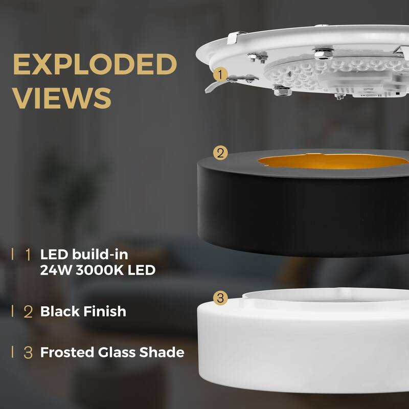 11 Inch/14 Inch / 20 Inch LED Flush Mount Ceiling Light with Frosted Glass Shade