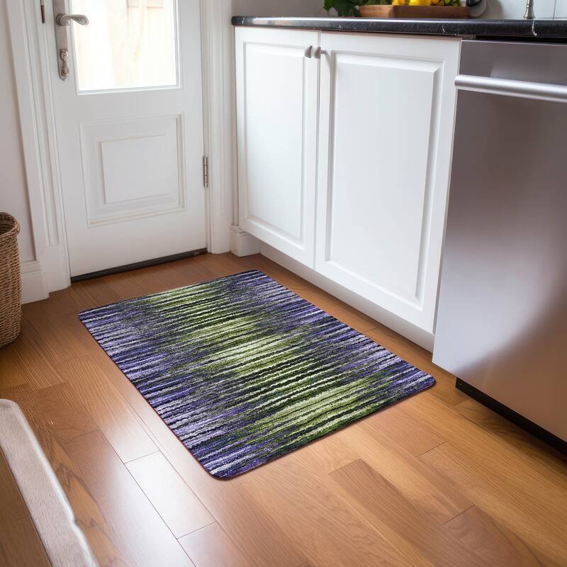 Machine Washable Indoor/ Outdoor Chantille Jagged Stripes Rug - Purple - 1'8" x 2'6"